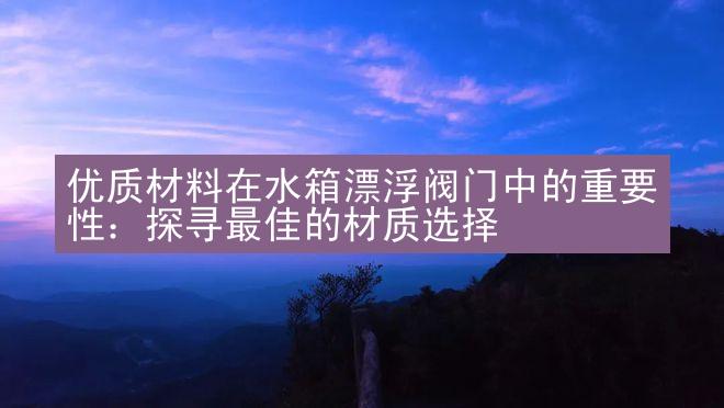 优质材料在水箱漂浮阀门中的重要性：探寻最佳的材质选择